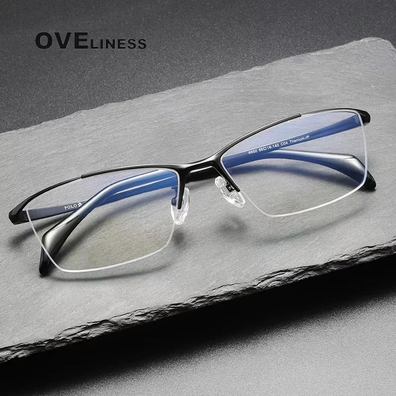 Oveliness Men's Semi Rim Square Polygon Titanium Eyeglasses 22650