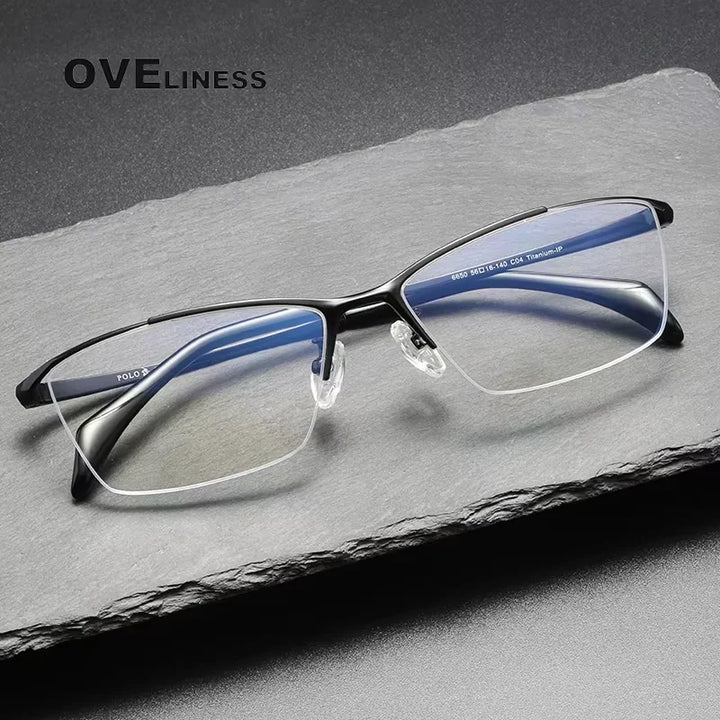 Oveliness Men's Semi Rim Square Polygon Titanium Eyeglasses 22650