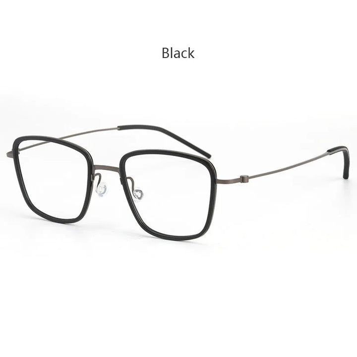 Hdcrafter Unisex Full Rim Polygon Square Tr 90 Titanium Eyeglasses 425510 Full Rim Hdcrafter Eyeglasses Black