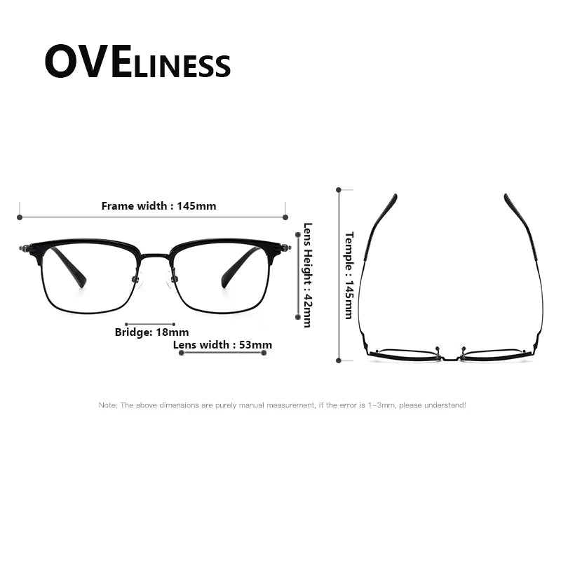 Oveliness Men's Full Rim Square Acetate Titanium Eyeglasses 852003 Full Rim Oveliness