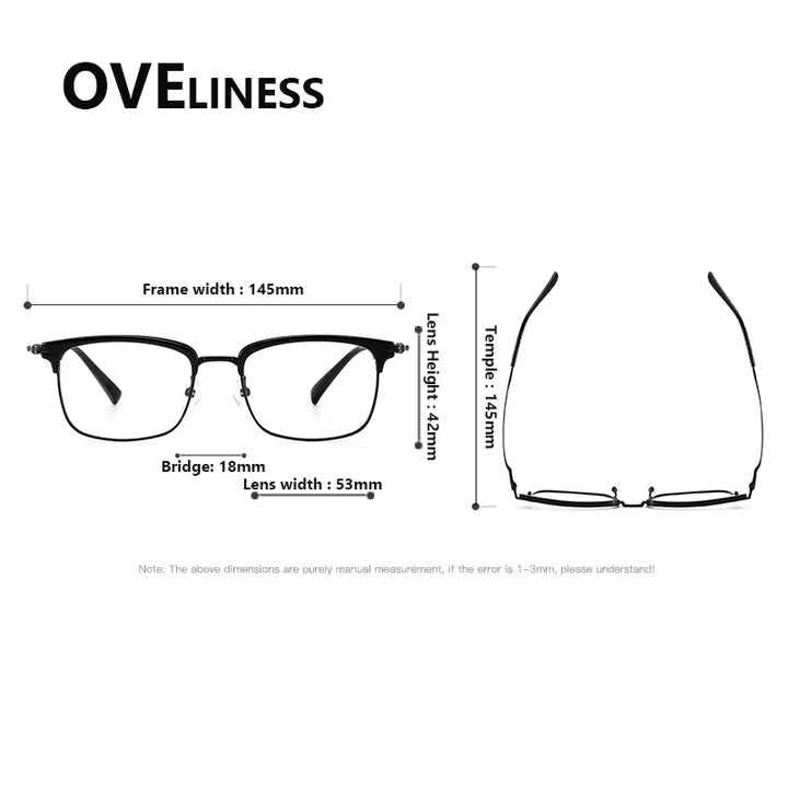Oveliness Men's Full Rim Square Acetate Titanium Eyeglasses 852003 Full Rim Oveliness