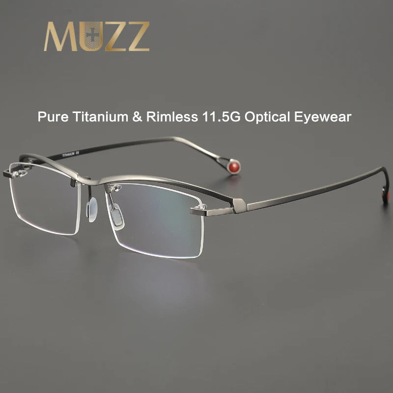 Muzz Unisex Semi Rimless Square Titanium Eyeglasses M0208 Semi Rim Muzz
