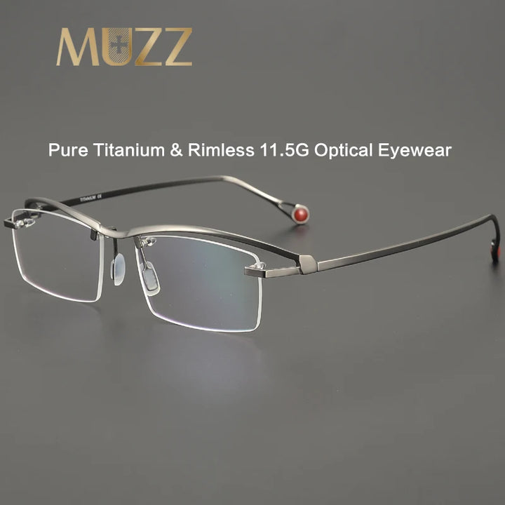 Muzz Unisex Semi Rimless Square Titanium Eyeglasses M0208 Semi Rim Muzz