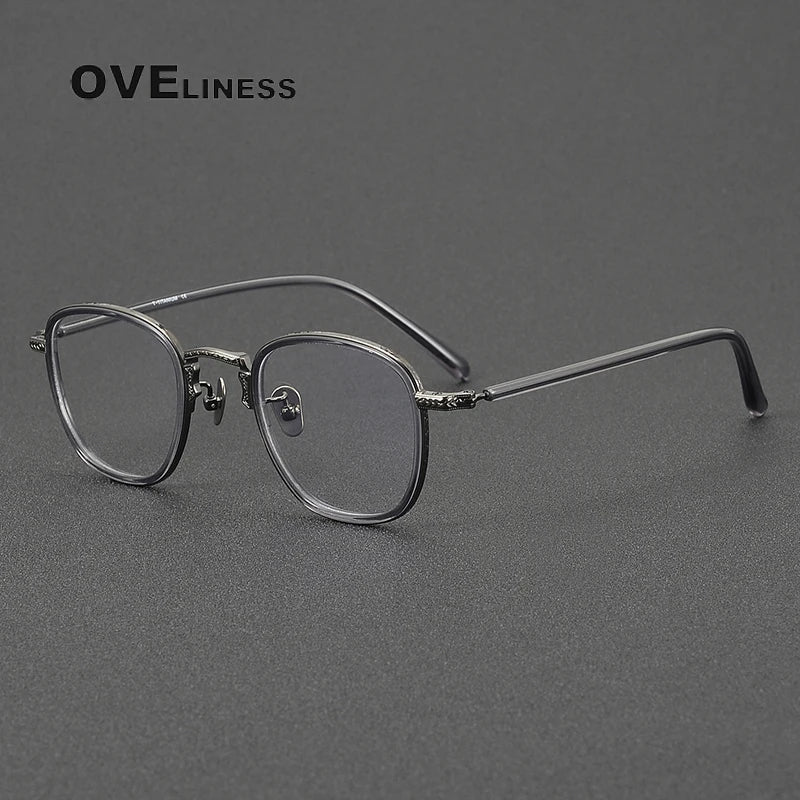 Oveliness Women's Full Rim Square Acetate Titanium Eyeglasses 14043 Full Rim Oveliness grey gun