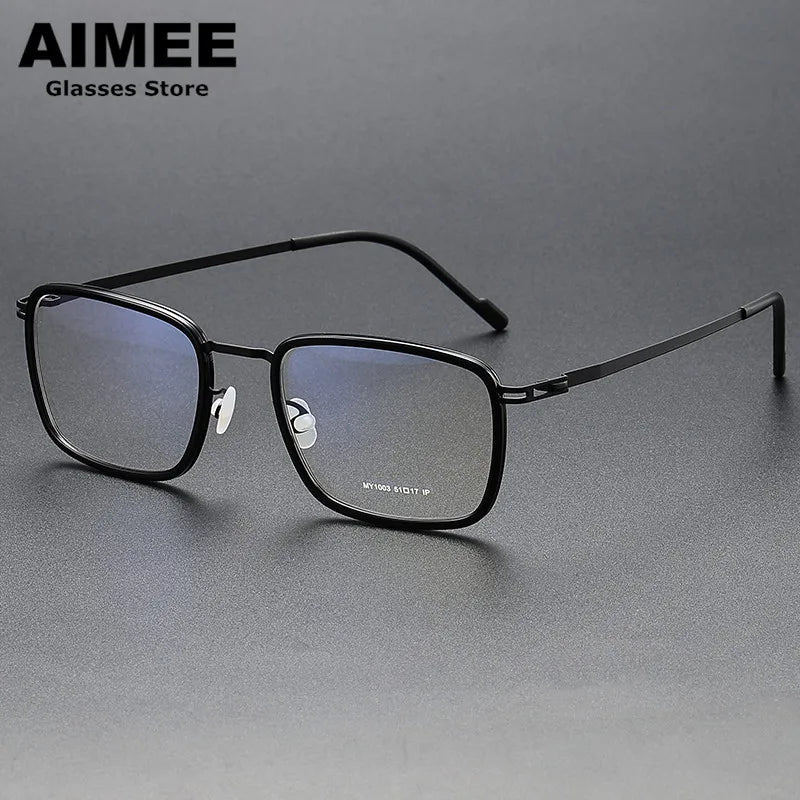 Aimee Unisex Full Rim Square Acetate Titanium Eyeglasses 81003 Full Rim Aimee Black