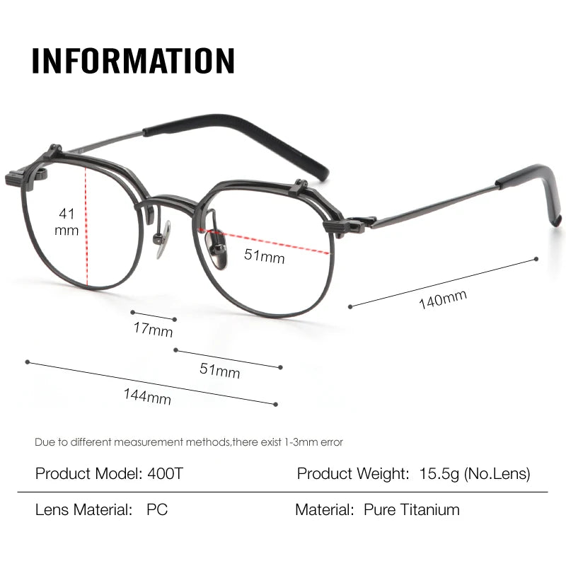 Muzz Unisex Full Rim Polygon Titanium Flip Up Eyeglasses 852400 Full Rim Muzz