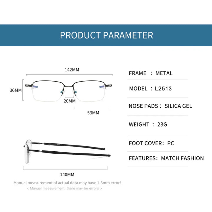 Handoer Unisex Semi Rim Square Alloy Acetate Eyeglasses 952181 Semi Rim Handoer