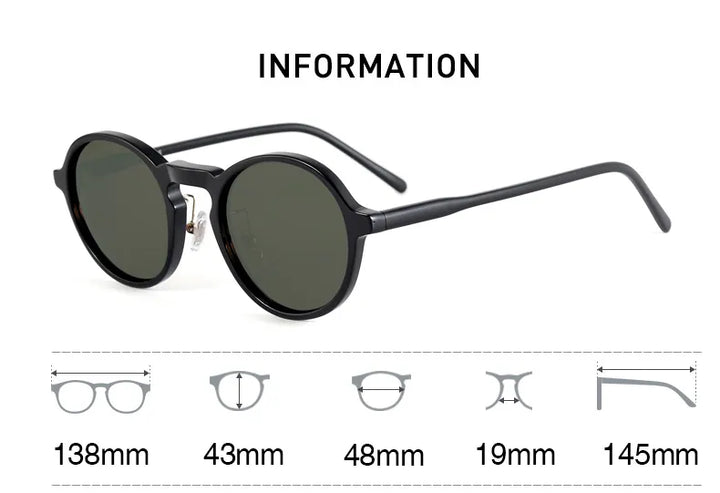 Black Mask Unisex Full Rim Round Acetate Polarized Sunglasses 14543 Full Rim Black Mask