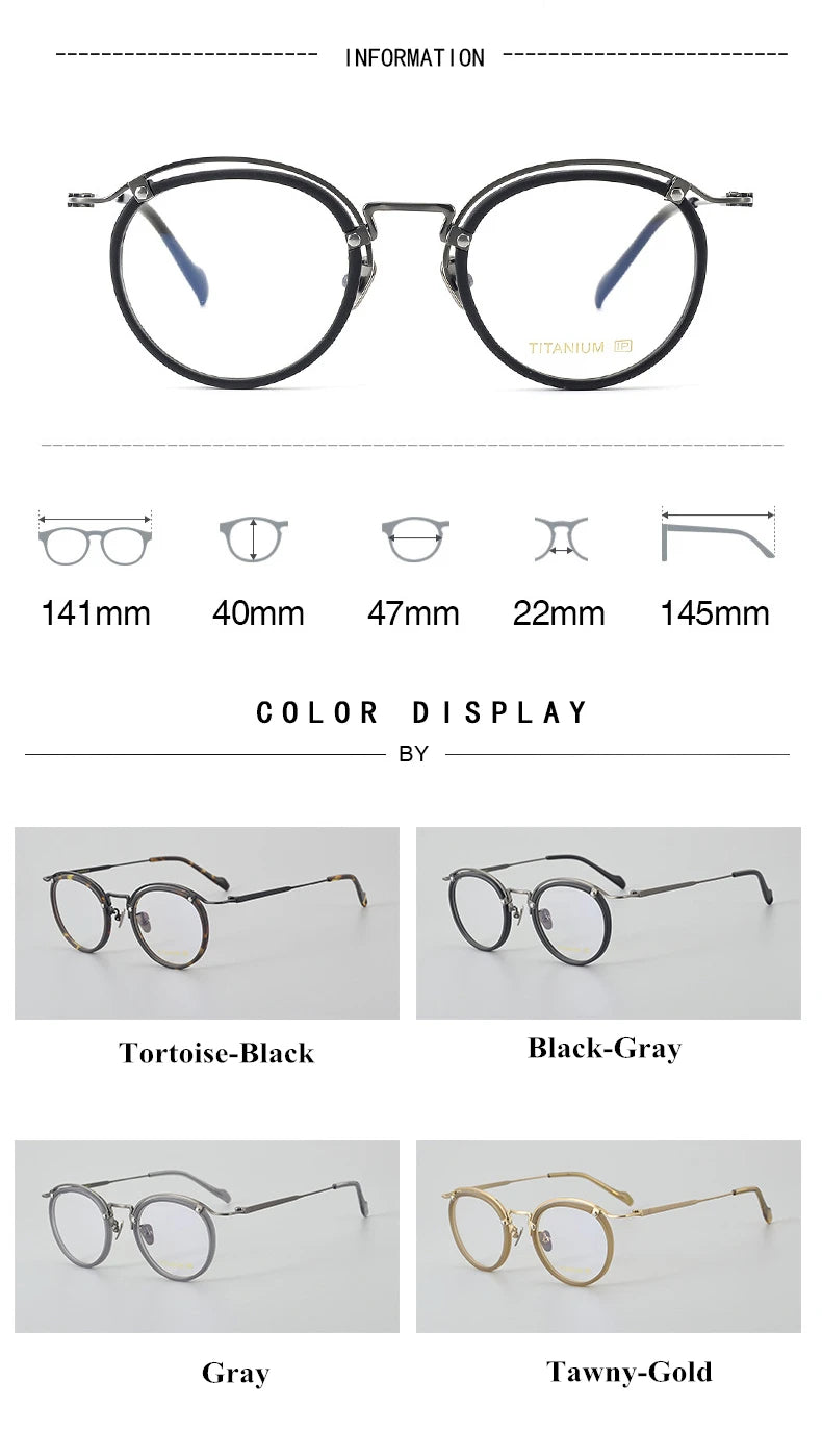 Black Mask Unisex Full Rim Round Acetate Titanium Eyeglasses 77036