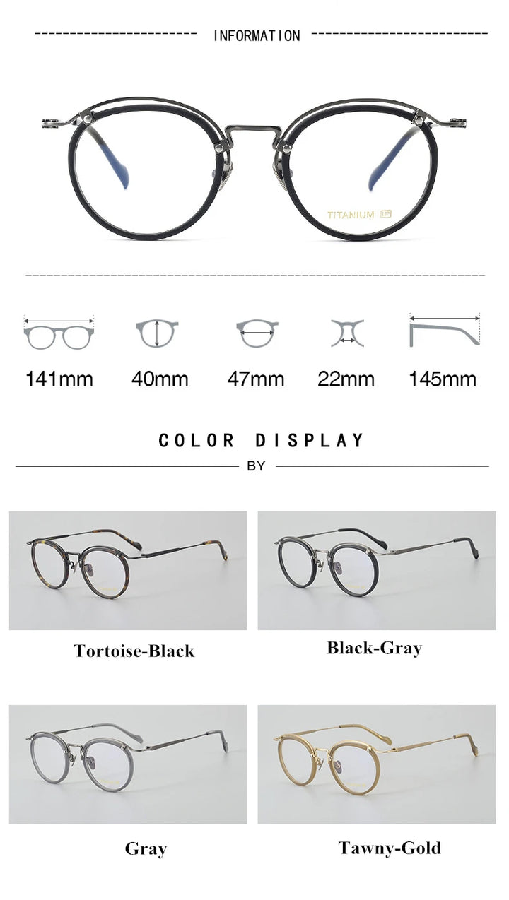 Black Mask Unisex Full Rim Round Acetate Titanium Eyeglasses 77036