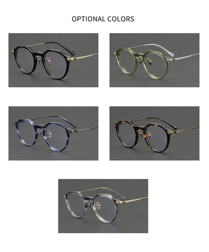 Black Mask Women's Full Rim Flat Top Round Titanium Acetate Eyeglasses 42402 Full Rim Black Mask