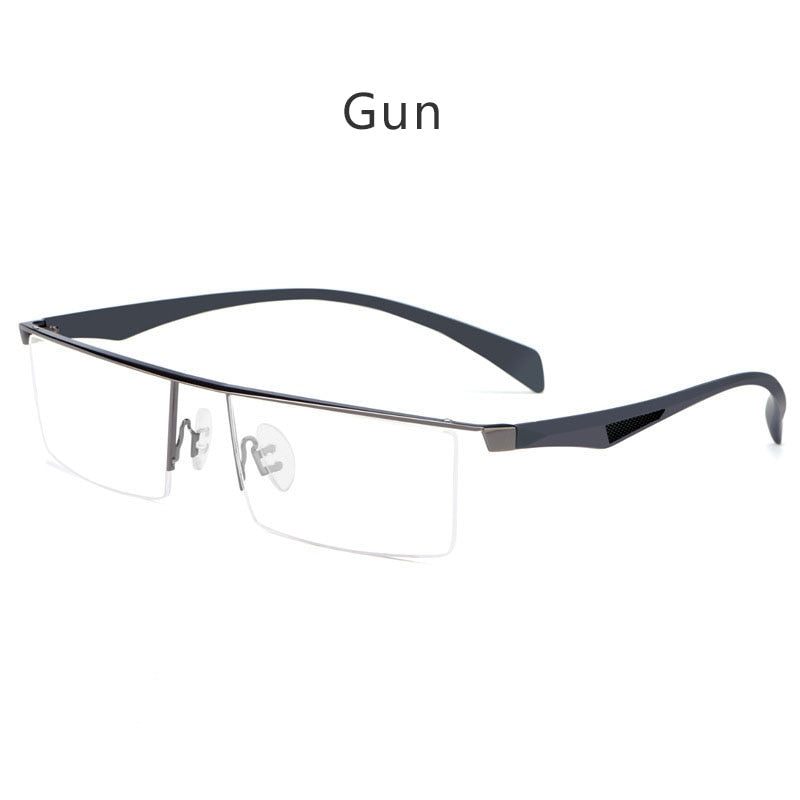 Hdcrafter Men's Semi Rim Wide Square Tr 90 Titanium Alloy Eyeglasses P83321 Semi Rim Hdcrafter Eyeglasses Gray