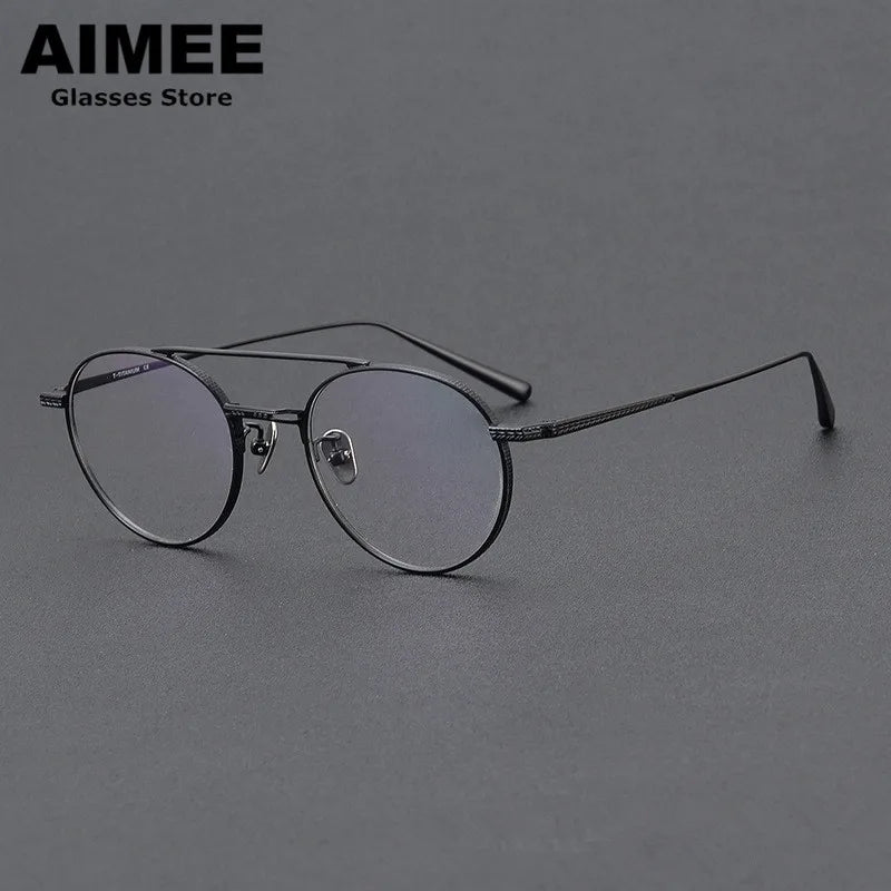 Aimee Unisex Full Rim Round Double Bridge Titanium Eyeglasses 65020