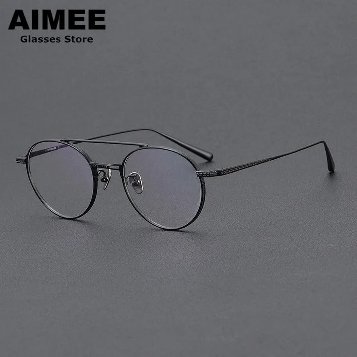 Aimee Unisex Full Rim Round Double Bridge Titanium Eyeglasses 65020