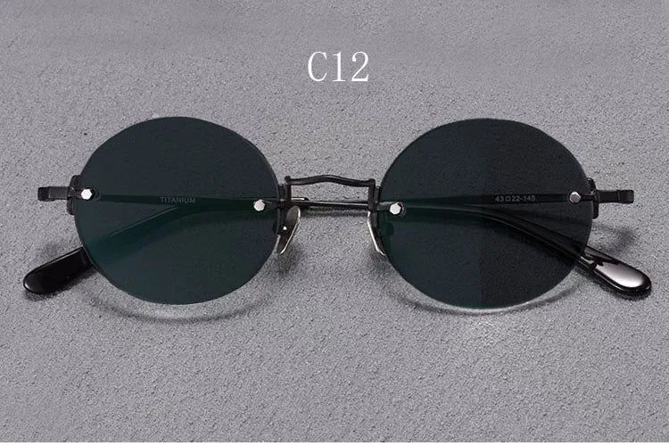 Yujo Men's Rimless Round Oval Titanium UV400 Sunglasses Y4346 Sunglasses Yujo C12 CHINA