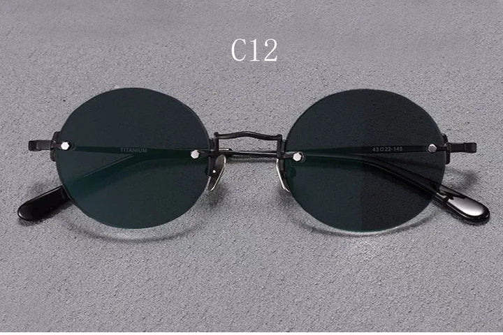 Yujo Men's Rimless Round Oval Titanium UV400 Sunglasses Y4346 Sunglasses Yujo C12 CHINA