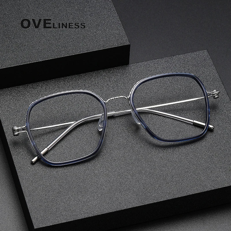 Oveliness Unisex Full Rim Square Acetate Titanium Eyeglasses 80895 Full Rim Oveliness