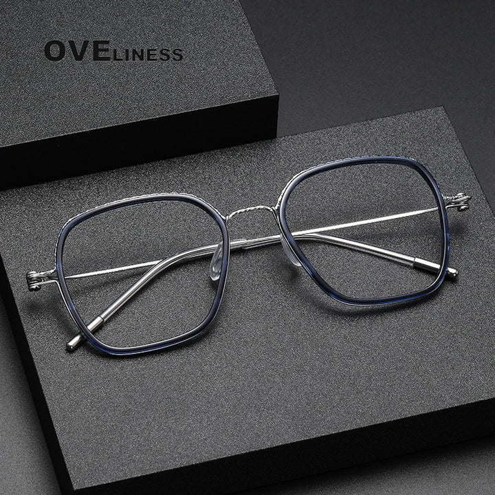 Oveliness Unisex Full Rim Square Acetate Titanium Eyeglasses 80895 Full Rim Oveliness