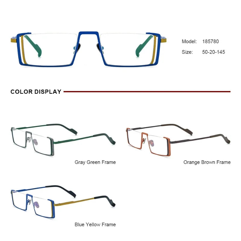 Hewei Unisex Semi Rim Irregular Square Titanium Eyeglasses 185780