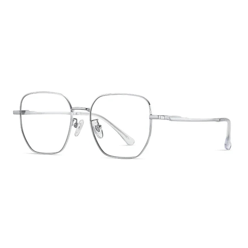 Hotony Women's Full Rim Polygon Square Titanium Eyeglasses 76209 Full Rim Hotony Silver