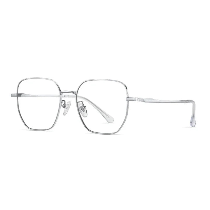 Hotony Women's Full Rim Polygon Square Titanium Eyeglasses 76209 Full Rim Hotony Silver