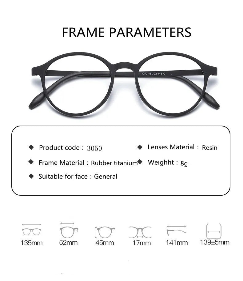 Kocolior Unisex Full Rim Round Tr 90 Titanium Hyperopic Reading Glasses 3050 Reading Glasses Kocolior