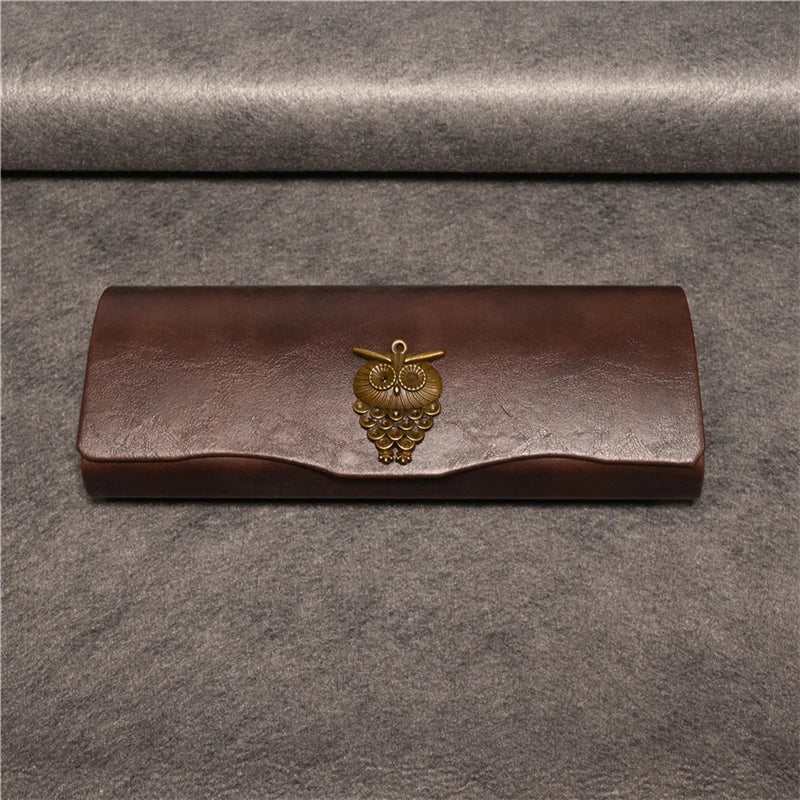 Cubojue Unisex Brown PU Leather Eyeglass Case Assorted Designs 1638 Case Cubojue Case middle case owl