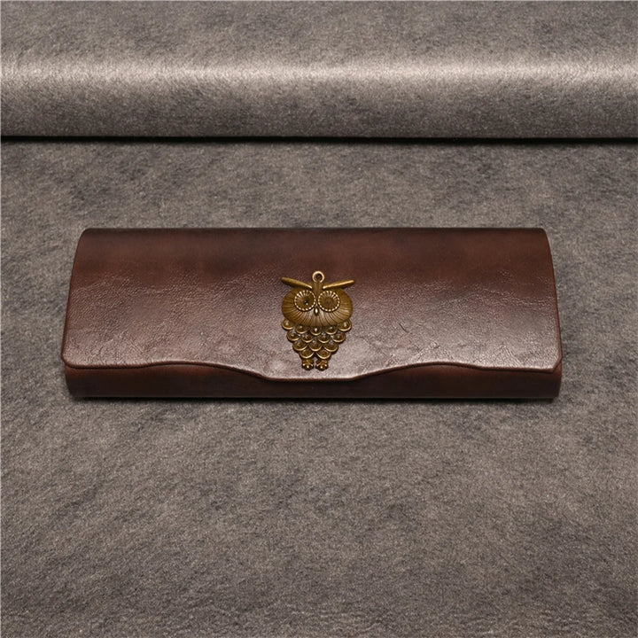 Cubojue Unisex Brown PU Leather Eyeglass Case Assorted Designs 1638 Case Cubojue Case middle case owl