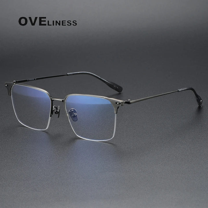 Oveliness Men's Semi Rim Square Titanium Eyeglasses 8107 Semi Rim Oveliness gun  