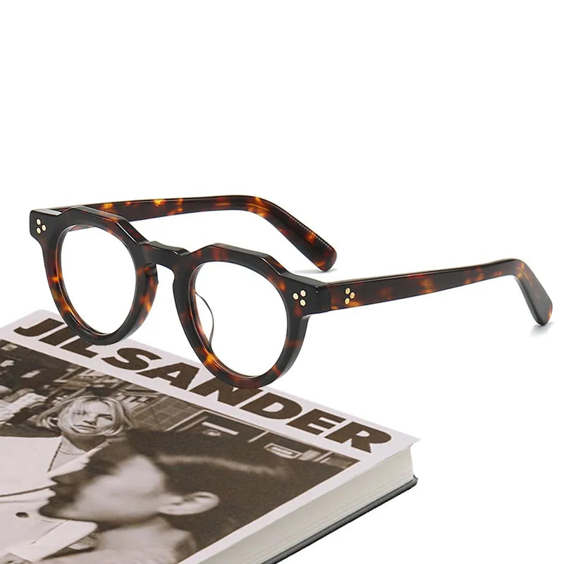Black Mask Unisex Full Rim Flat Top Round Acetate Eyeglasses 8013 Full Rim Black Mask