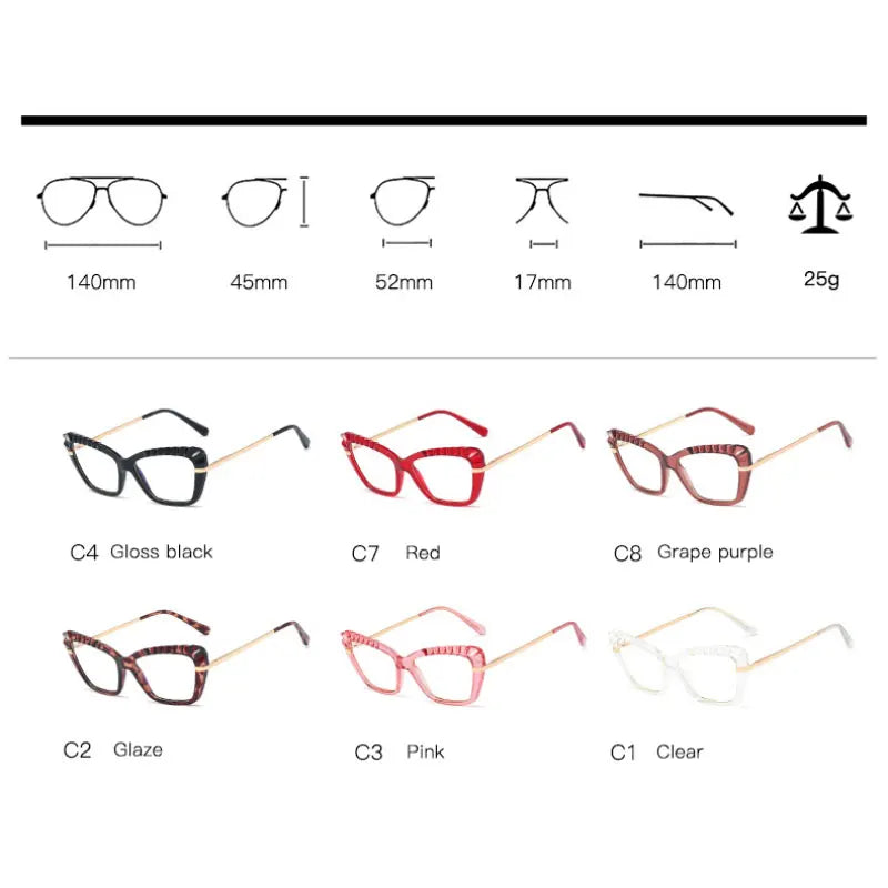 Handoer Women's Full Rim Square Cat Eye Tr 90 Alloy Eyeglasses 95729