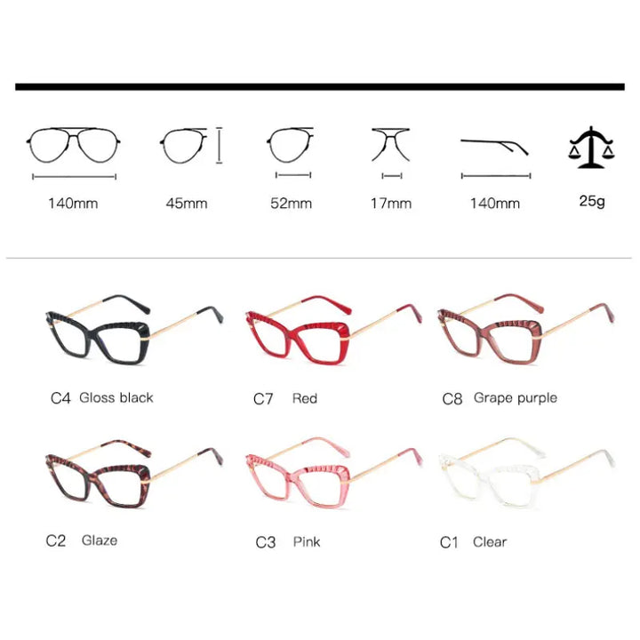 Handoer Women's Full Rim Square Cat Eye Tr 90 Alloy Eyeglasses 95729