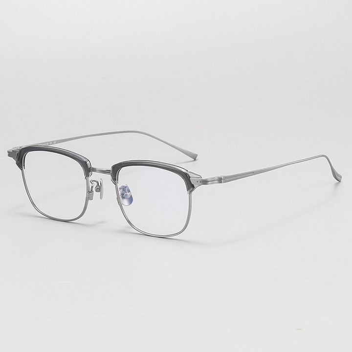 Gatenac Unisex Full Rim Square Acetate Titanium Eyeglasses Gxyj1072 Full Rim Gatenac Gray Silver