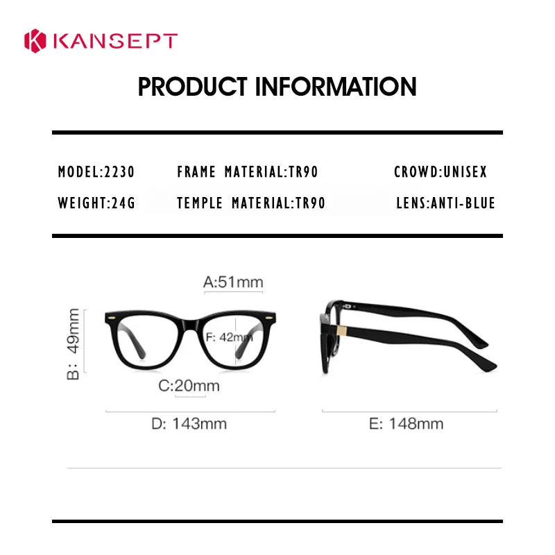 Kansept Unisex Full Rim Square Tr 90 Alloy Reading Glasses 442230