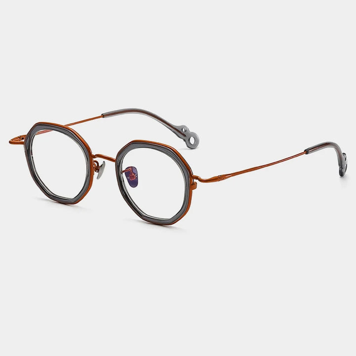 Gatenac Unisex Full Rim Flat Top Round Acetate Titanium Eyeglasses Gxyj1454 Full Rim Gatenac Gray Orange