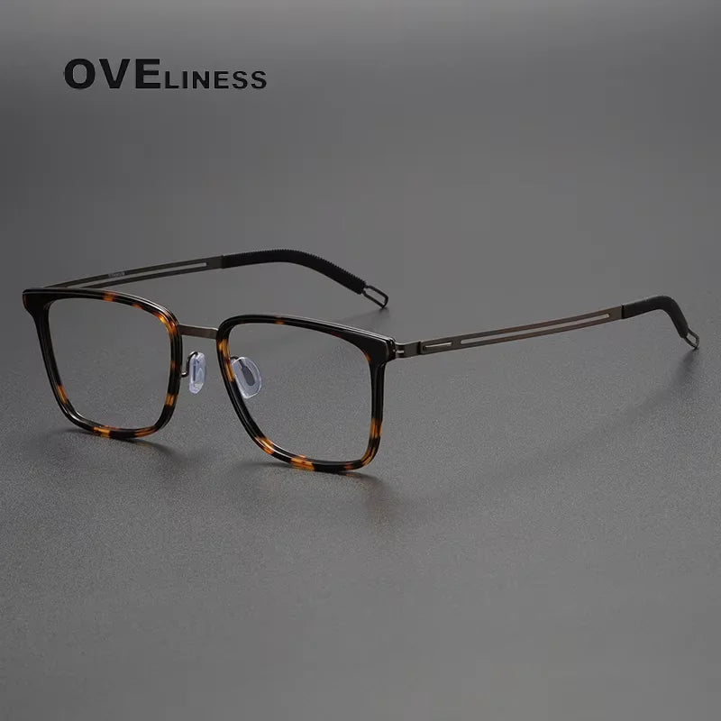 Oveliness Unisex Full Rim Square Acetate Titanium Eyeglasses 82005 Full Rim Oveliness leopard brown