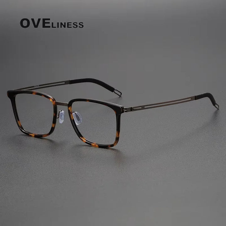 Oveliness Unisex Full Rim Square Acetate Titanium Eyeglasses 82005 Full Rim Oveliness leopard brown