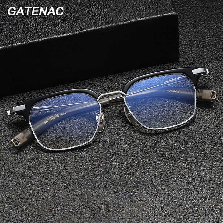 Gatenac Unisex Full Rim Square Acetate Titanium Eyeglasses Gxyj1070 Full Rim Gatenac