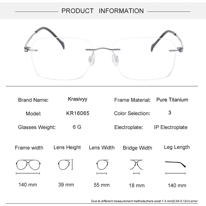 Krasivyy Unisex Rimless Square Titanium Eyeglasses 316065