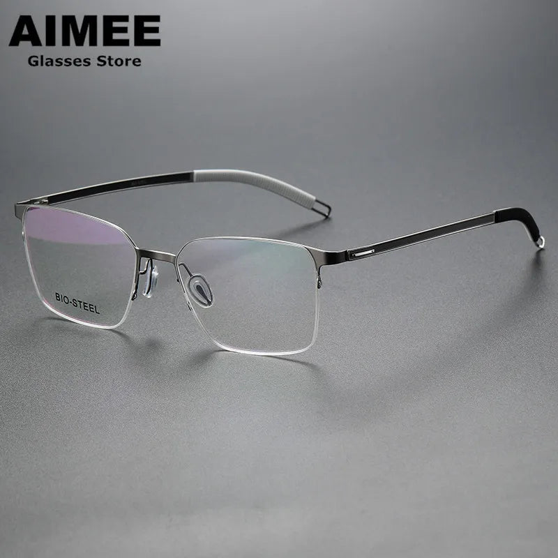 Aimee Women's Semi Rim Square Screwless Titanium Eyeglasses 942554 Semi Rim Aimee Gun-Black