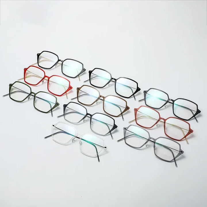 Aimee Unisex Full Rim Polygon Screwless Acetate Titanium Eyeglasses 6621 Full Rim Aimee