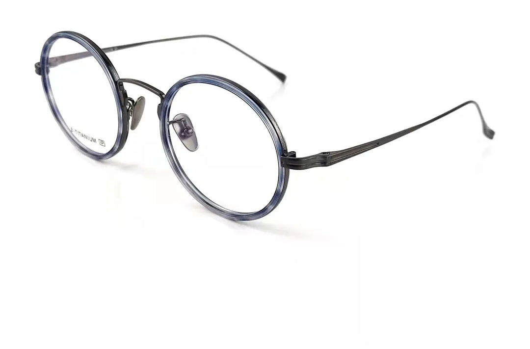 Aimee Unisex Full Rim Round Titanium Eyeglasses 81061 Full Rim Aimee GUN-BLUE