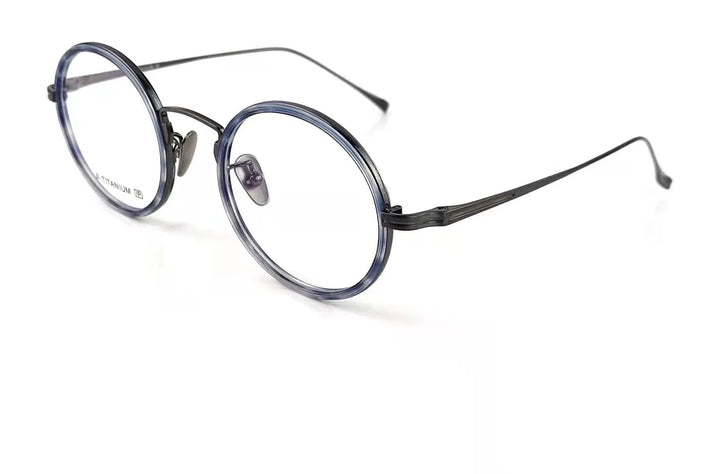 Aimee Unisex Full Rim Round Titanium Eyeglasses 81061 Full Rim Aimee GUN-BLUE