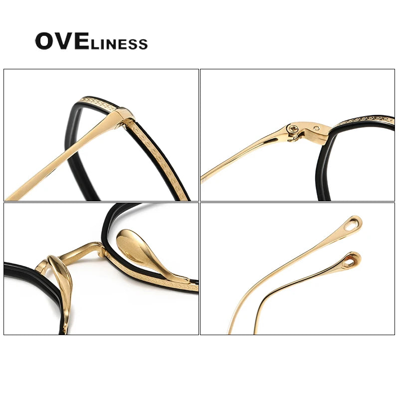 Oveliness Unisex Full Rim Polygon Titanium Acetate Eyeglasses O7311 Full Rim Oveliness