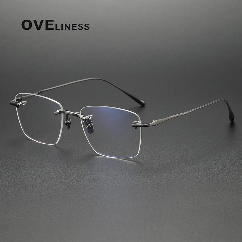 Oveliness Unisex Rimless Square Titanium Eyeglasses 80954 Rimless Oveliness gun