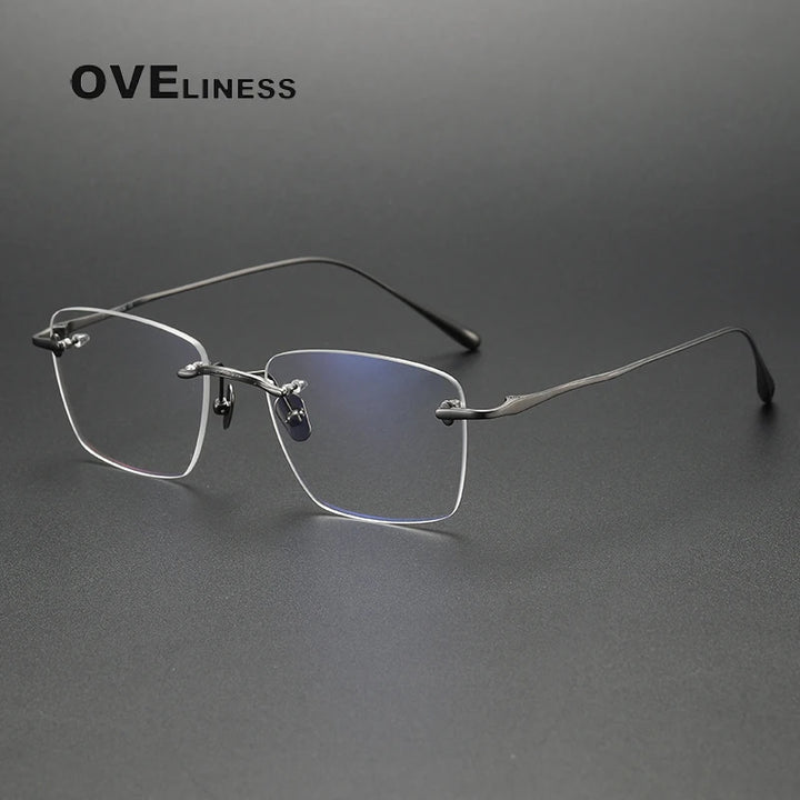 Oveliness Unisex Rimless Square Titanium Eyeglasses 80954 Rimless Oveliness gun