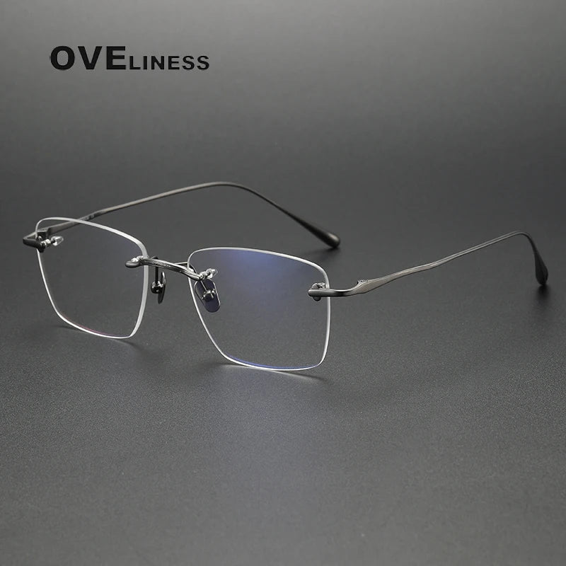 Oveliness Unisex Rimless Square Titanium Eyeglasses 80954 Rimless Oveliness gun  