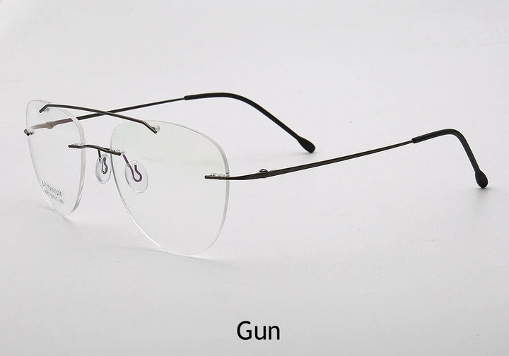 KatKani Unisex Rimless Round Double Bridge Titanium Alloy Eyeglasses R002 Rimless KatKani Eyeglasses GUN  