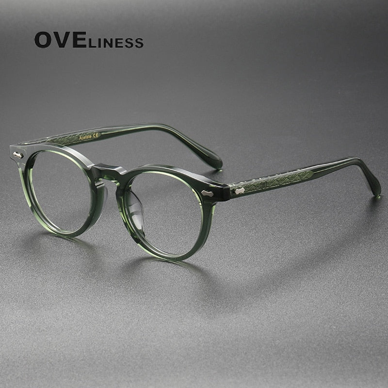 Oveliness Unisex Full Rim Round Acetate Titanium Eyeglasses 505 Full Rim Oveliness green