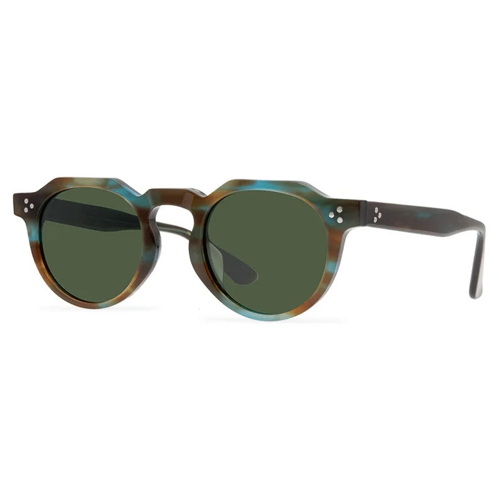 Black Mask Unisex Full Rim Flat Top Round Acetate Polarized Sunglasses 9532s Full Rim Black Mask Blue Stripes As Shown